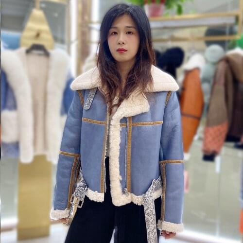 Shearling Coat Women Sheepskin Jacket 2021 New Winter Warm Thick Fur Jackets Short Style Outwear Fashion Leather Coats