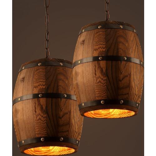 E27 American country loft wood Wine barrel hanging Fixture ceiling pendant lamp light for bar cafe living dining room restaurant