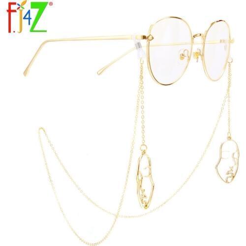 F.J4Z Fashion Gold Alloy Hollow Face Outline Pendant Drop Sunglasses Chain For Women Eyewear Lanyard Glasses Holder Straps