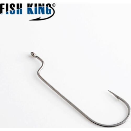 FISH KING 10pcs High Carbon Steel Fishing Offset Hook Lure 1/0 2/0 3/0 1 2 3# circle Crank Hook Jig Worm Soft Bait Hooks Japan