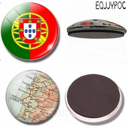 Portuguese Republic Flag 30 MM Fridge Magnets Portugal Map Glass Dome Magnetic Refrigerator Stickers Note Holder Home Decoration