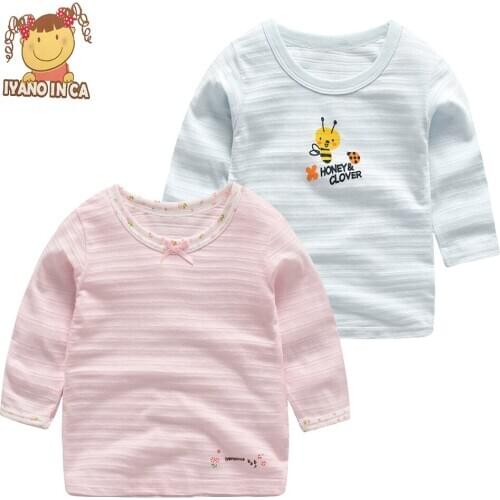 2020 bamboo cotton T-shirt childrens long-sleeved shirt non-fluorescent base pajamas spring autumn winter Soft Pajamas Clothes