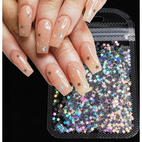 Holographic Glitter Star Sequins For Nail Design Laser Silver Star Shape Flakes Paillette Nail Art Decorations French Manicure