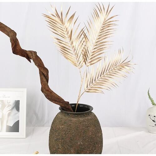 95cm 3Fork Artificial Golden Palm Tree Leaf Art Flower Arrangement Material Indoor Landscape Hotel Wedding Shop Home Deco plants