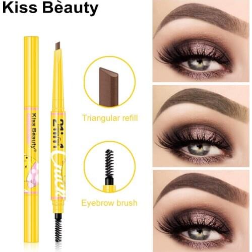 Kiss Beauty 2 In 1 Eyebrow Pencil Pen with Brush Natural Long Lasting Brown Black Brow Extension Make-up for Women Beauty Glazed