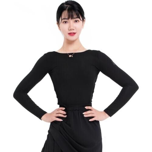 Women Latin Dance Costume Long-Sleeved Cross Backelss Top Latin Practice Clothes Ballroom Latin Dance Competition Dress DN7057
