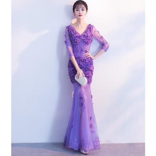 Lavender Princess Evening gown Merm new year fairy prom dress for young lady 3D flower illusion formal dress Robe De Soiree