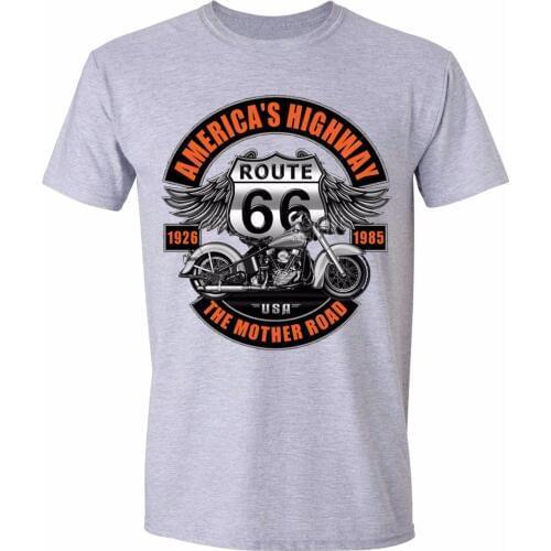 2019 Hot Sale New MenS Americas Highway Route 66 T-shirt Motorcycle USA Mother Road 1926 Shirt Gray Summer Fashion