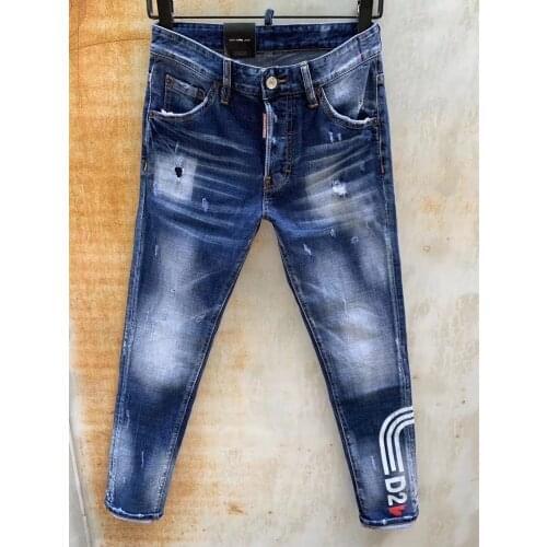 Fashion Tide Brand Patch Washed Worn Hole Paint Dot Dsquared2 Mens Jeans 003