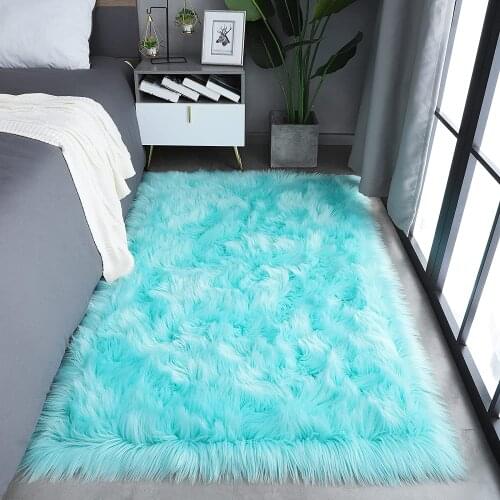 Soft Faux Fur Sheepskin Area Rug Fluffy Kids Room Carpets Indoor Modern Silky Plush Rugs for Living Room Bedroom Decor Rug Mat