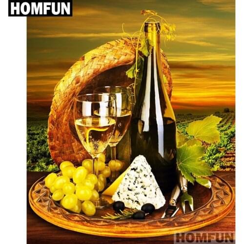 HOMFUN Full Square/Round Drill 5D DIY Diamond Painting "Wine & Grapes" Embroidery Cross Stitch 5D Home Decor Gift A01747