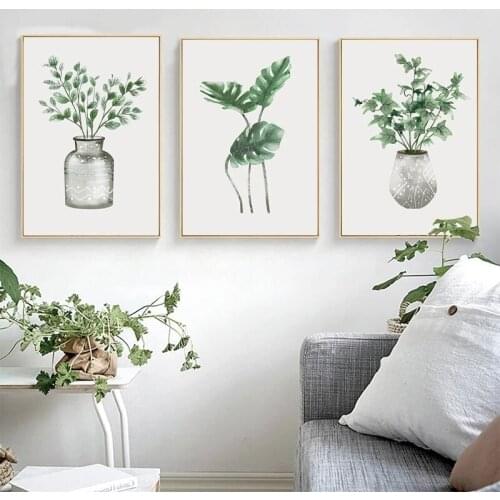 Simple Style Green Plant Wall Art Pictures Tropical Leaves Decorative Canvas Painting And Posters For Living Room Decoration