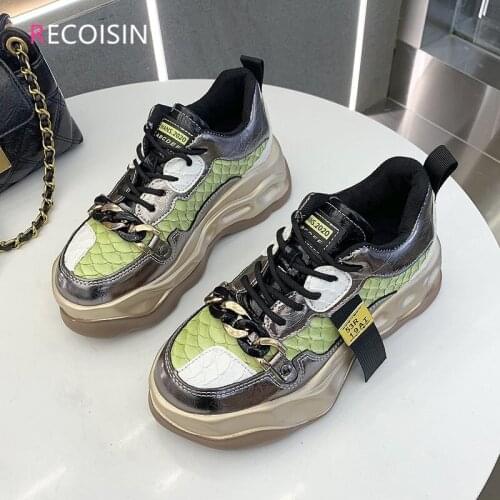 RECOISIN 2021 New Fashion Women Shoes High Quality Flat Platform Chunky Sneakers Women Casual Shoes Basket Femme Tenis Feminino