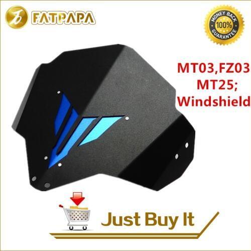 FATPAPA New Motorcycle Motorbike CNC Windshield Windscreen Aluminum Fit For Yamaha MT03 FZ-03 MT-25 2015 2016 With MT Logo