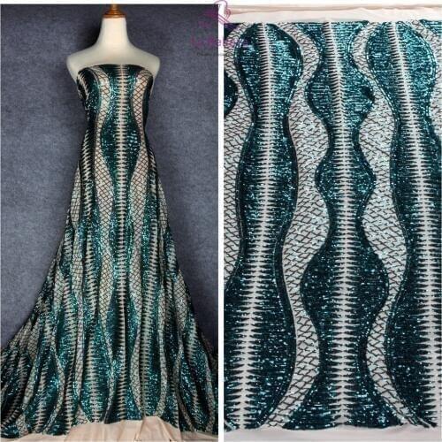 La Belleza 1 yard white/gold/green/black sequins on stretch mesh embroidered wedding dress/evening dress lace fabric 51'' width