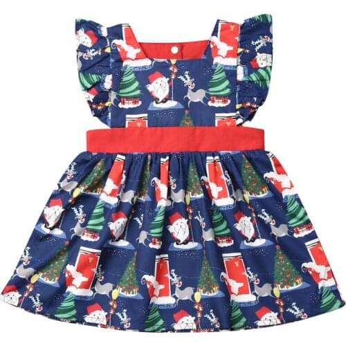 Lovely Toddler Kids Baby Girl Christmas Santa Deer Party Tutu Dress Xmas Fly Sleeve Summer Outfit Girls Dress