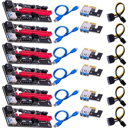 6PCS VER009S USB3.0 PCI-E Riser Card PCI Express 1X 4x 8x 16x Extender Riser GPU Extender Riser Board w/6pin Interface forMining