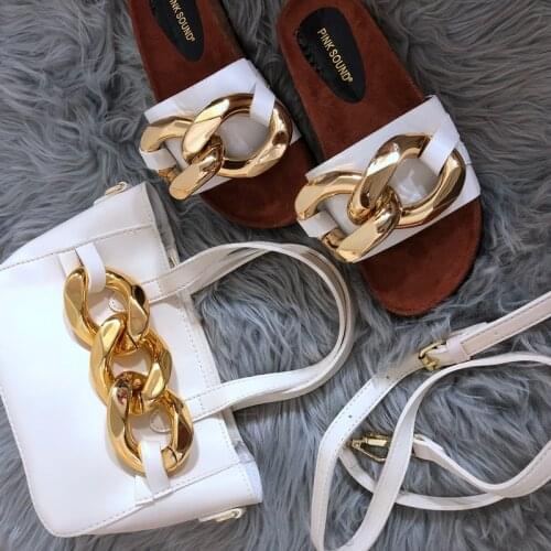 Summer Women Chain Slippers Sandals Female Bags New Fashion Outdoor Flat Shoes Casual Beach Slides Flip Flops Girls Bags Slipper