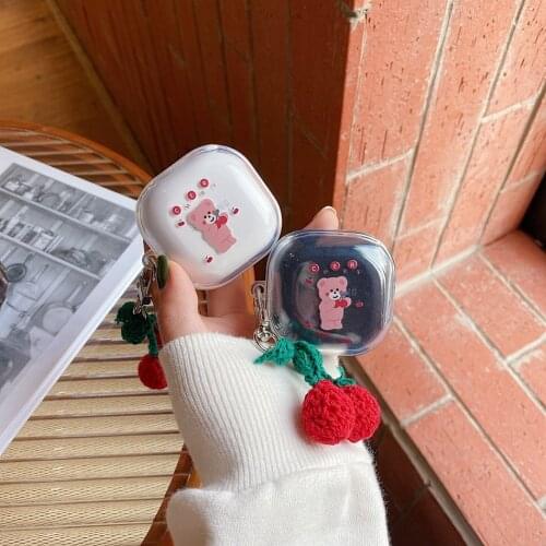 For Samsung Galaxy Buds Live/Buds Pro Case Korea Cherry Bear Keychain Silicone Clear Earphone Case For Galaxy Buds Live Cover