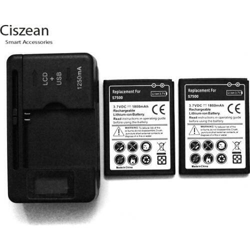 2x 1800mAh EB464358VU Replacement Battery + Charger For Samsung Galaxy Y Duos S6102 Galaxy Mini 2 S6500 Ace Plus S7500 S7508