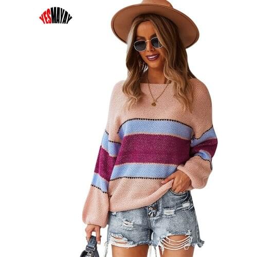 Sweater Woman 2021 Long Sleeve Knitted Top Femme O-neck Striped Pullover Women Winter Casual Sweater Oversize Mujer Invierno