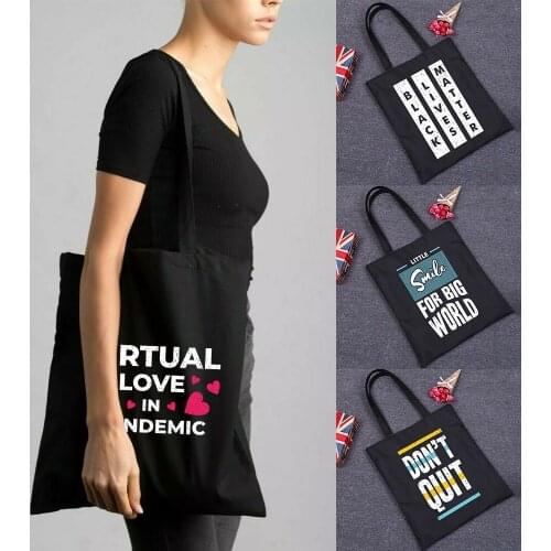 Large Capacity Women Bag Shopper Eco Canvas Cotton Shopper Foldable Fashion Black Printing Handbag Canvas Tote Bag