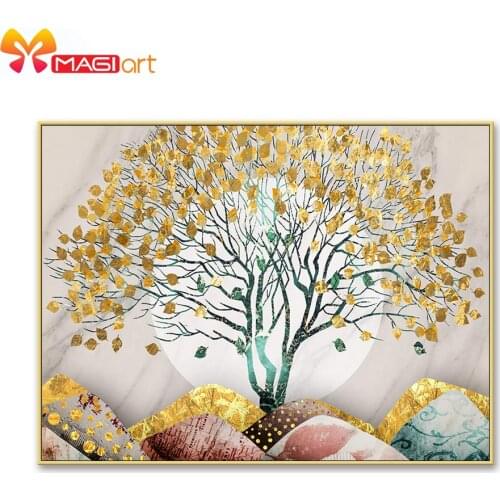 Cross stitch kits Embroidery needlework sets 11CT water soluble canvas patterns 14CT Floral style Golden tree-NCMF278