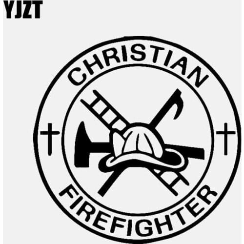 YJZT 15.2CM*15.2CM CHRISTIAN FIREFIGHTER Car Sticker Funny Vinyl Decal Black/Silver C3-1437