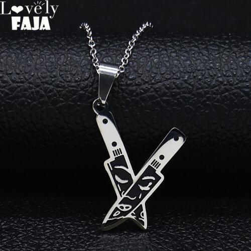 Fashion Dagger Face Stainless Steel Necklace for Women/Men Black Enamel Knife Necklaces & Pendants Jewelry Christmas Gift N1886