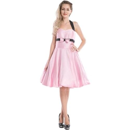 2020 Retro Dress Halter Party Dress Bow Hepburn Vintage Pin Up Rockabilly Dresses Robe Plus Size Elegant Midi Dress