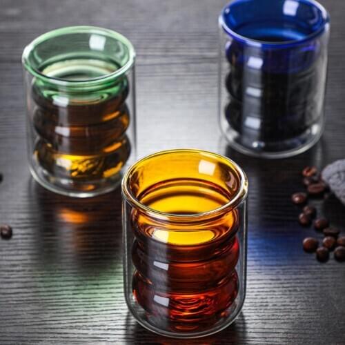 200ml Colored Thread Coffee Glass Cup Double Wall Insulated Wine Whisky Mug
