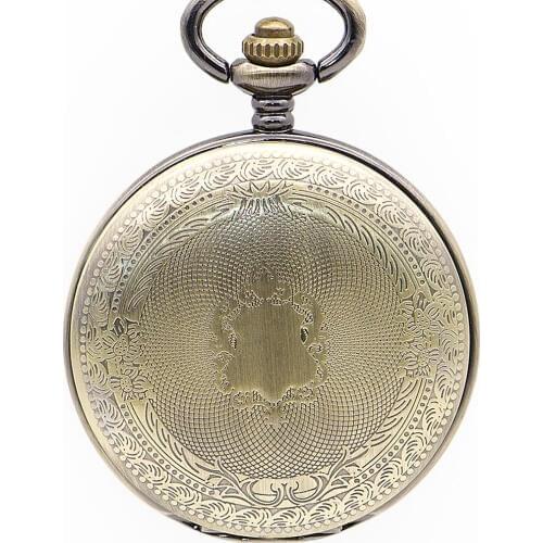 5pcs Pattern Carving Mechanical Pocket Watch Bronze Color Men Women Stylish Retro FOB Hand Wind Double Open Pocket Watches