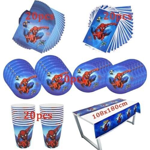 81Pcs Spiderman Theme Disposable Tableware Design Kids Birthday Party Paper Plate+Cup+Napkin+Candy Gift Bags+Tablecloth Supplies