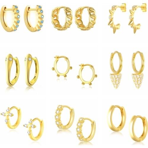 Aide 925 Sterling Silver Gold Rivet Hoop Earrings For Women Turquoise Zirconia Chain Circle Small Huggie Earrings Jewelry Gift