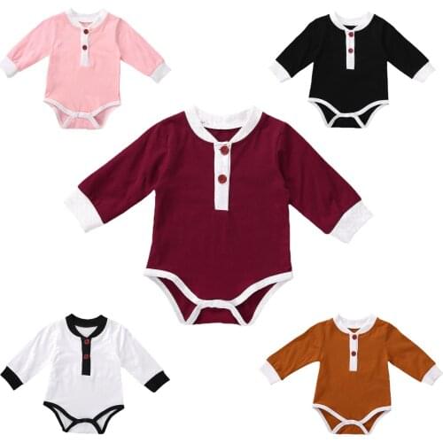 2020 New Fall Autumn Infant Baby Boys Girls Casual Long-sleeved Bodysuits Black/White/Pink/Red/Yellow