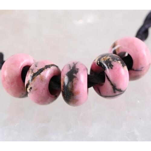 5Pcs Big Hole Beads Natural Stone Pink Rhodonite 14mm Spacer Bead for Men Women DIY Jewelry Making Earring Ring Gem Bead K1005