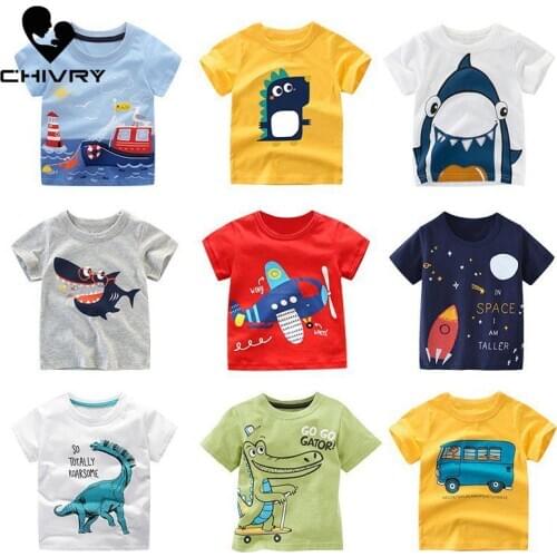 2020 Spring Summer Kids Boys T Shirt Cute Cartoon Dinosaur Print Short Sleeve Baby Girls T-shirts Cotton Children T-shirt Tops