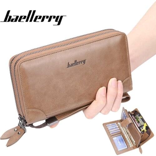Baellerry Men Long Wallets Business Double Zipper Bags Multi Card Position Purse Cell Phone Pocket for Male carteira masculina