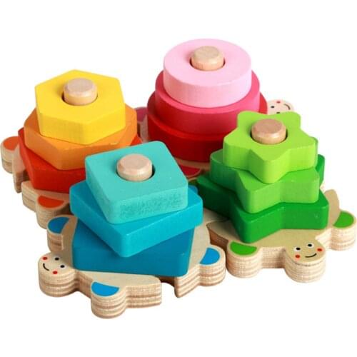 Sorting and Stacking Toy Wooden Tortoise Shape Sorter Toys Colorful Recognition Stacking Games Puzzle Board Toy for Toddlers New