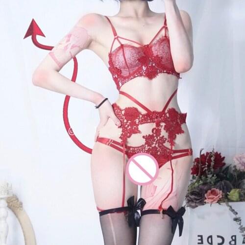 Lovely Sexy Lingerie Pajamas Set for Women Transparent Lace Bra and Panty Set Intimates Ladies Underwear Exotic Dancewear IAWF