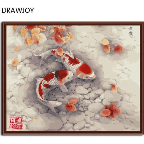 DRAWJOY Red Fish Framed Picture Painting & Calligraphy DIY Painting By Numbers Coloring By Numbers G324 40*50cm