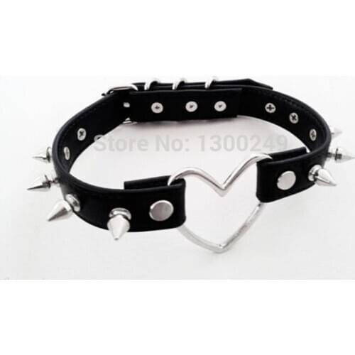 New Fashion Harajuku handmade Leather Punk Choker belt Sweet heart & Rivet Necklaces neck belt Collar Hot Dark club party