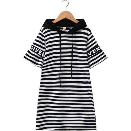 2019 spring Autumn Party Dress For Girls shorts Sleeve striped Kids Dress For Girls 6 8 10 Years Girls Dresses Teenage clothes