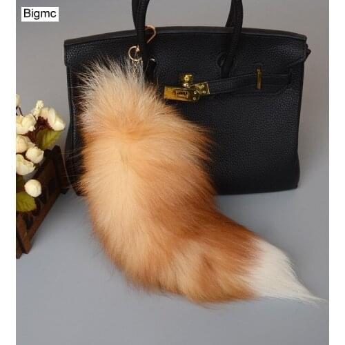 Fashion Real Fox Fur Key chain Women Bag Pendant 40cm Fox tail Pom Pom KeyChain Charm Key Ring Patry Gift Jewelry