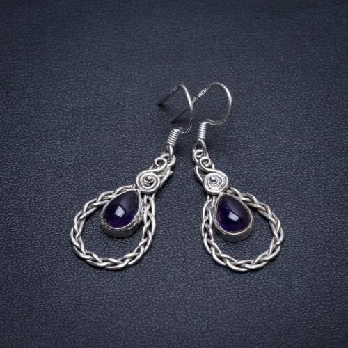 Natural Amethyst Handmade Boho 925 Sterling Silver Earrings 1 1/2" S1629