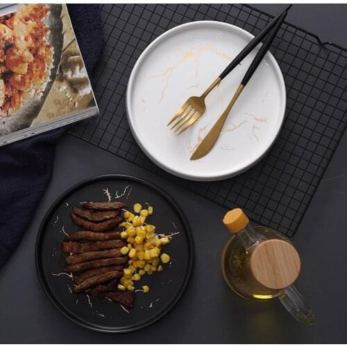Nordic Style Marble Dish Innovative Home Ceramic Dish Western Dish Steak Plate Black Tableware Breakfast Plate Flat Plate
