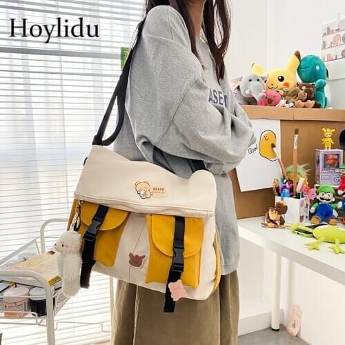 Tote Bag Young Lady Casual Shopping Girl Reusable Folding Bag Korean Version Ins Cute 2021 New Cute Cartoon Bear Pendant Fashion