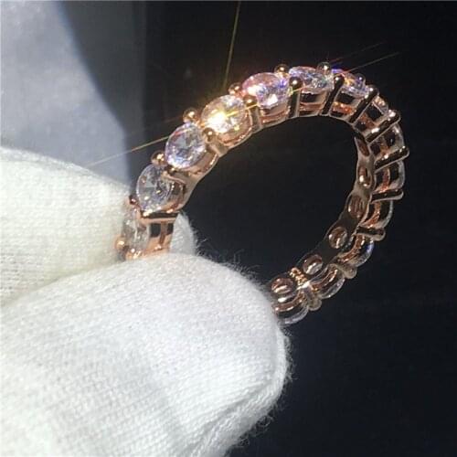 Eternity Enagement Wedding Band Rings for women men 4mm AAAAA zircon cz Rose Gold Filled Female Finger promise ring Jewelry