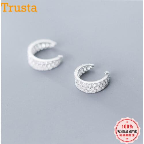 Trustdavis 100% 925 Sterling Silver Hollow Ear Cuff Clip On Earrings For Women Girl Without Piercing Earings Jewelry DS1763