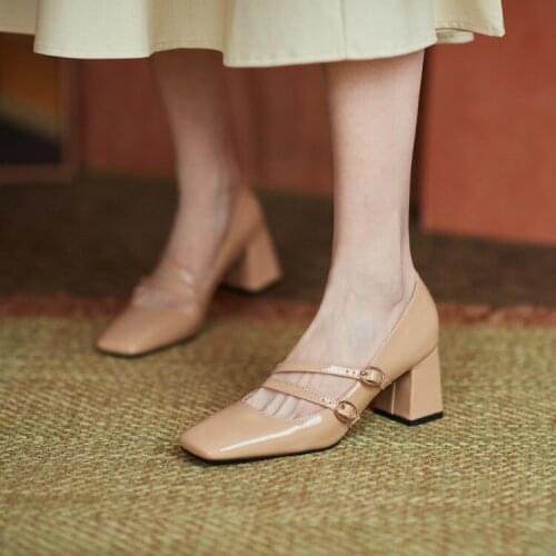 Mary Jane shoes womens Retro thick heel high heel pointed womens shoes double strap leather ballet Bridesmaid single shoes wor